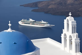 Royal Caribbean cruise ship sailing to Santorini, Greece